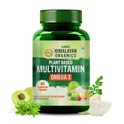 Vlado’s Himalayan Organics Vegan Omega-3 Capsules with plant based Multivitamin with Vitamin B1,B2,B3,B5,B6,B7,B9,B12, C, D3, E, K2, Chromium, Magnesium, Zinc, EPA & DHA - 60 veg capsules