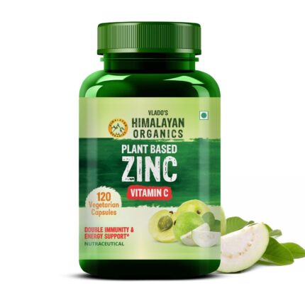 Vlado's Himalayan organic Plant Based Zinc With Vitamin C Supplement | Digestive Health | Improve Iron Absorption | Double Antioxidant & Immune Support - 120 Veg Capsules