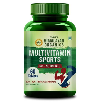 Vlado's Himalayan organics Multivitamin Sports with Vitamin B1,B2,B3,B5,B7,B9,B12,A,D3,K2,E And Calcium Magnesium Zinc with Iron, Copper, Selenium, Chromium, Zeaxanthin, Lutein, Brahmi, Ashwagandha, Ginkgo, L-carnitine, L-arginine and Spirulina with 60+ Nutrients | Good For Brain, Eye, Muscle & Joint Care - 60 Veg Tablets