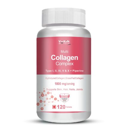 Vokin Biotech Multi Collagen Complex Peptide with all 5 Types I,II,III,V & X Supports Skin,Hair,Nails & Joints 120 Tablets, 200 grams