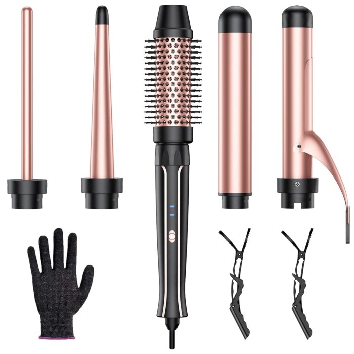 Vylto 5-in-1 Curling Iron Set - Instant Heat Curling Wand Set, Curling Iron, 4 Interchangeable Ceramic Sticks (0.9-3.2 cm) and Heat Protecting Gloves and 2 Clips for Girls and Women
