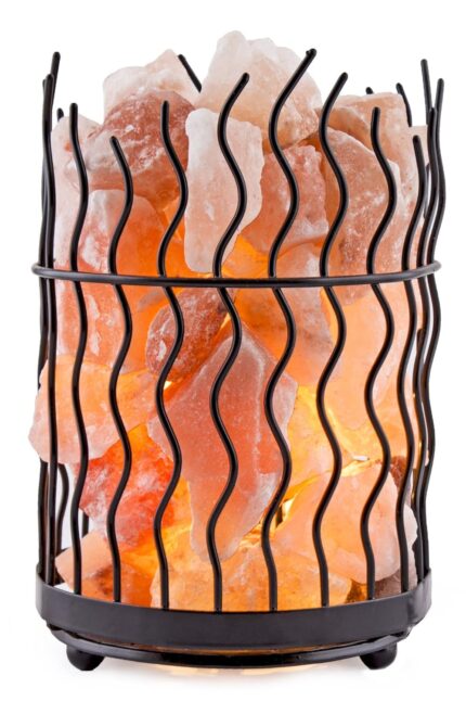 WBM 1332 Himalayan Light Pillar Natural Air Purifying Tall Basket Salt Lamp with Crystal Chunks, Bulb and Dimmer Switch