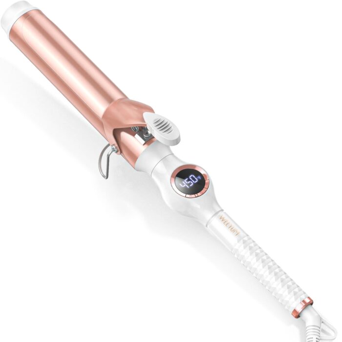 WEEYUM 1 1/2 Inch Ceramic Tourmaline Curling Iron, Large Barrel Wand, Double Voltage (100-240V), 7 Heat Settings, Auto Shut Off