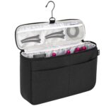 WELIDAY Travel Storage Bag Compatible with Dyson Airwrap Styler, Portable Travel Organizer for Hair Curler and Attachment with Multi-pockets, Black, 13.8 x 3.5 x 8", Top Open Design