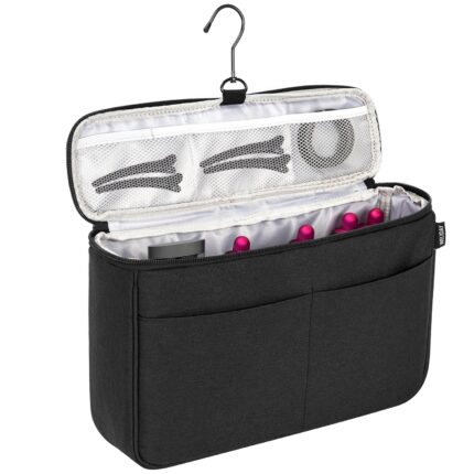 WELIDAY Travel Storage Bag Compatible with Dyson Airwrap Styler, Portable Travel Organizer for Hair Curler and Attachment with Multi-pockets, Black, 13.8 x 3.5 x 8", Top Open Design
