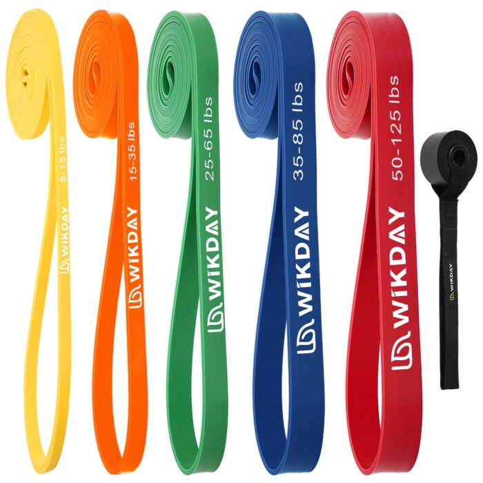 WIKDAY Pull Up Assist Bands,5pcs Workout Bands for Exercise Elastic Bands with Door Anchor Resistance Band Set for Body Stretching,Crossfit Training at Home Gym