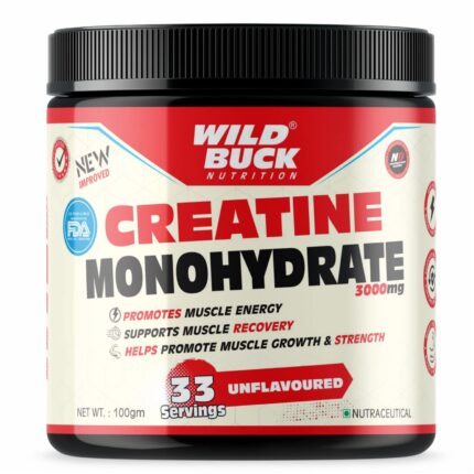 WILD BUCK Creatine Monohydrate Powder,Strength,Reduce Fatigue,100% Pure Creatine,Lean Muscle Building,Supports Muscle Growth,Athletic Performance,Recovery [33 Servings,Unflavoured]