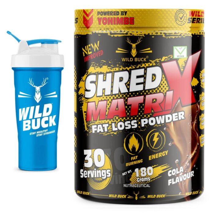 WILD BUCK SHRED MATRIX Fat Loss Powder | Keto Freindly Fat Burner | Helps in Weight Loss | Boosts Metabolism With Natural Ingredients, Zero Sugar, Free Shaker [30 Servings, 180g, Cola Flavour]