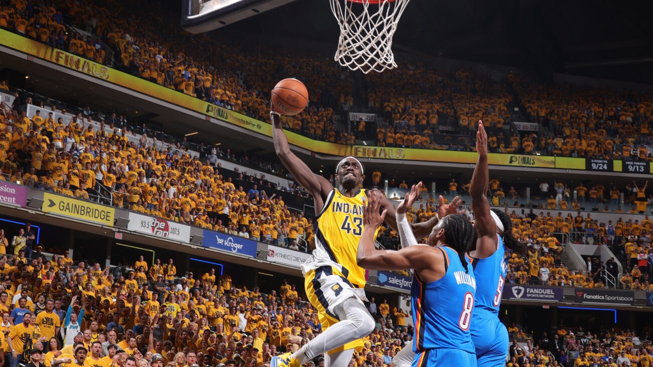 NBA Finals game 6 as Pascal Siakim dunks the ball against the Thunder
