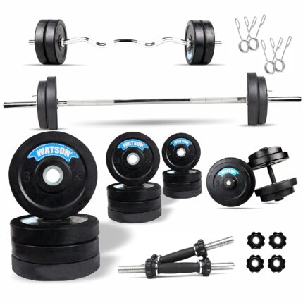 Watson Dumbbell Set, Home Gym Equipment, (3x4+2.5x4+2x4) 30kg Weights Set Combo, Home Gym Equipment, Dumbbells Set ,14" inch Iron Rod & 3feet curl Rod,5feet Straight Rod, Gym Equipment Set for Men