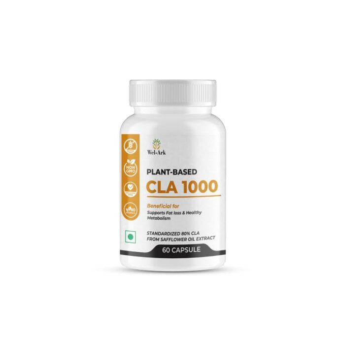 Wel-Ark Plant-Based CLA 1000 Non-GMO Fat Burner & Metabolism Support Supplement 80% Standardized CLA from Safflower Oil Supports Weight Management & Lean Muscle 60 Capsules