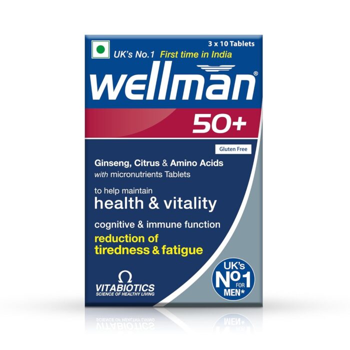 Wellman 50+ Multivitamin Tablets for Men Aged 50+ | Ginseng, Citrus & Amino Acids | Support Health & Vitality | Boost Cognitive & Immune Function | Reduce Tiredness & Fatigue | 30 Veg Tablets