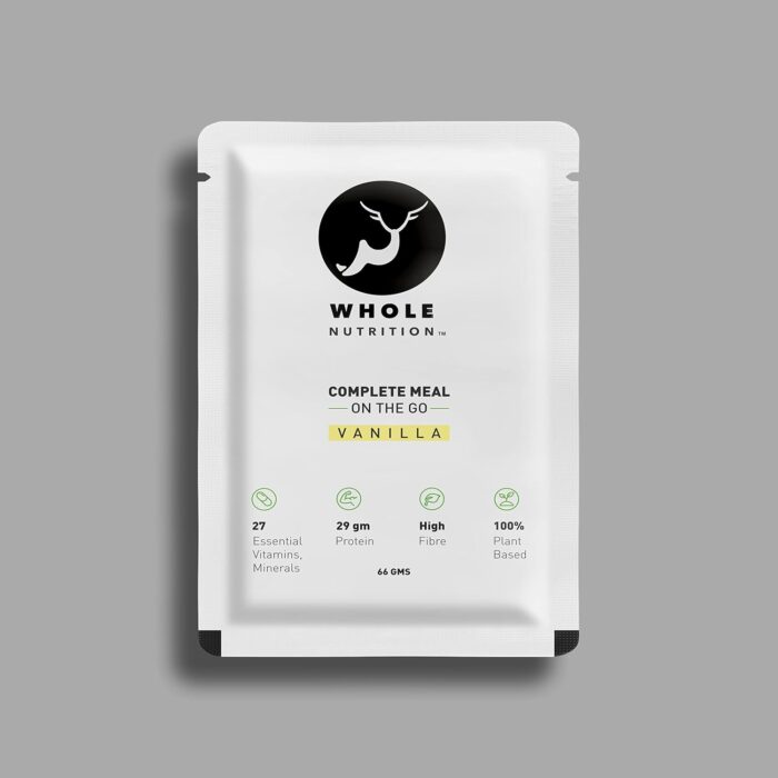 Whole Nutrition Vegan Meal (Complete food), 29g Protein,5g fiber 27 Vitamins & Minerals, Non-Dairy, Lactose Free (VANILLA, 66GM)