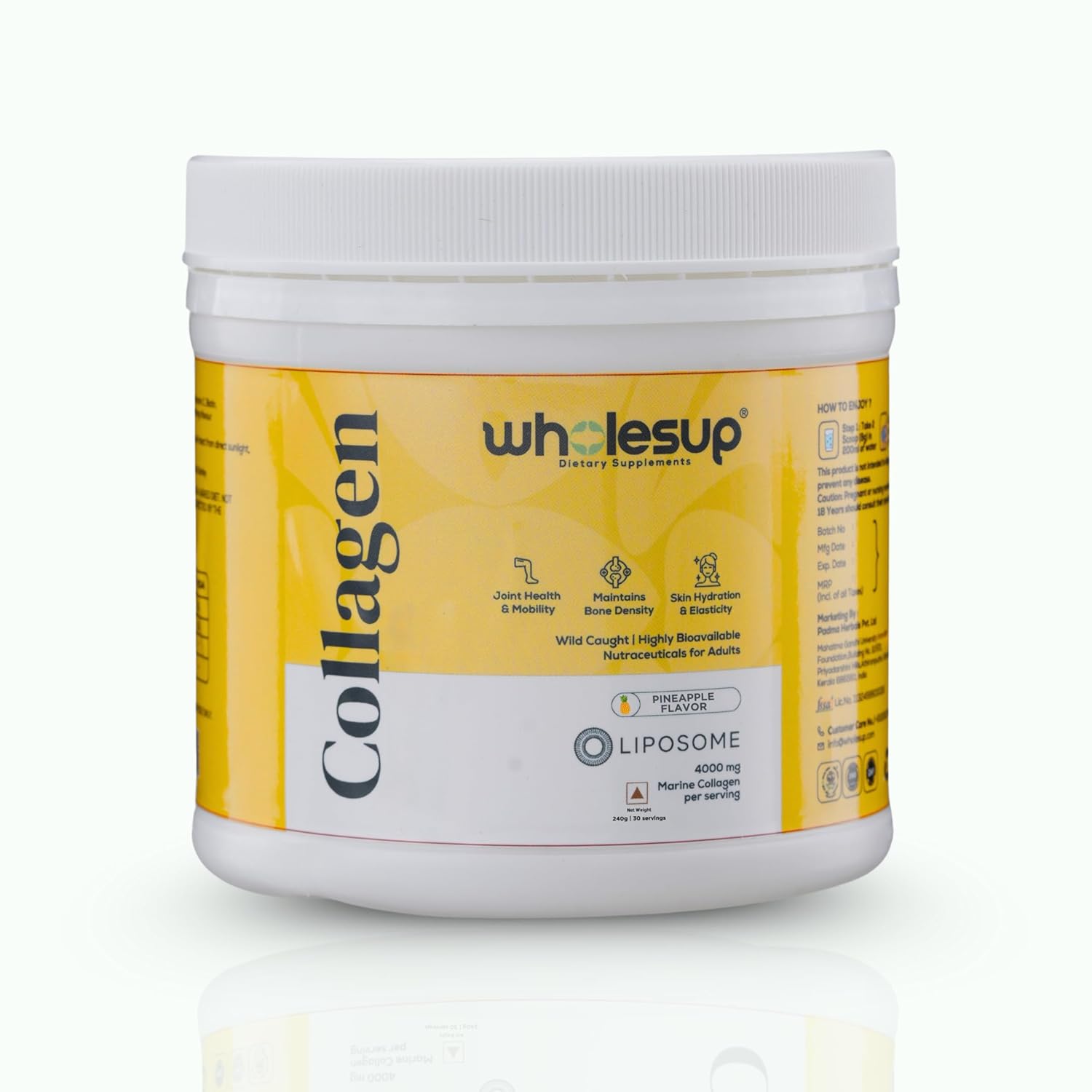 Wholesup Pineapple Flavored Marine Liposome Collagen with Hyaluronic Acid & Vitamin C | 4000mg per Serving | 240g (30 Servings)