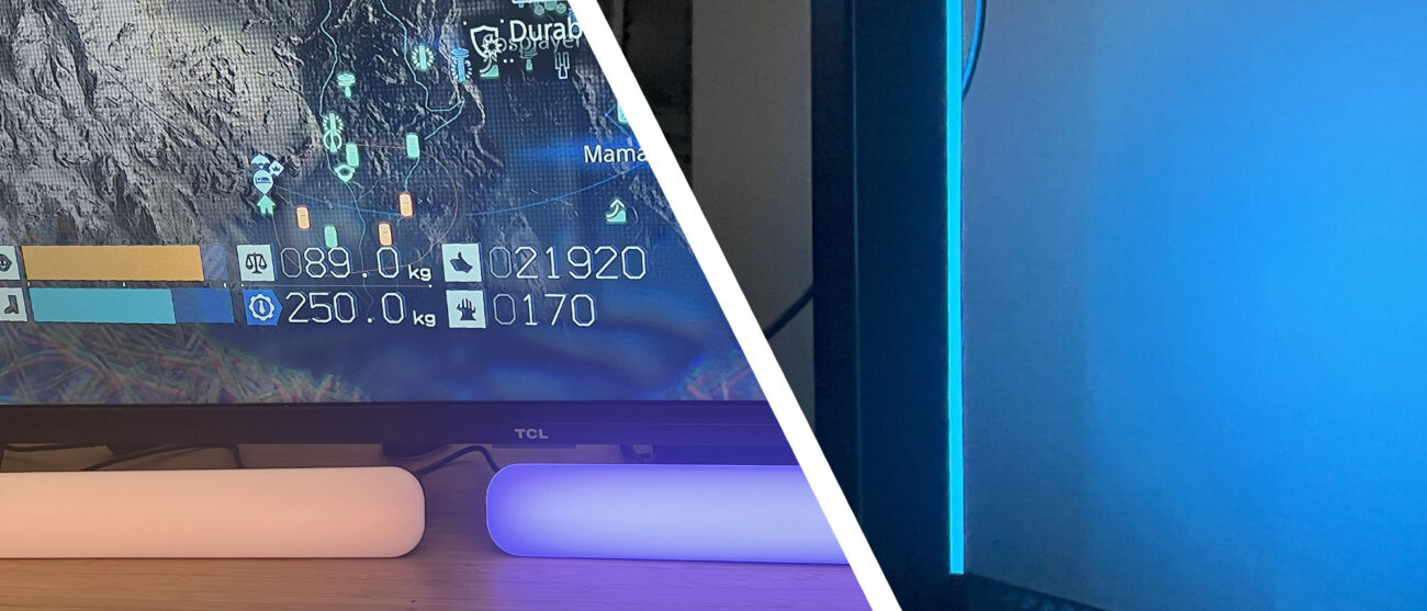 WiZ Gradient Light Bars under TV and shining on wall