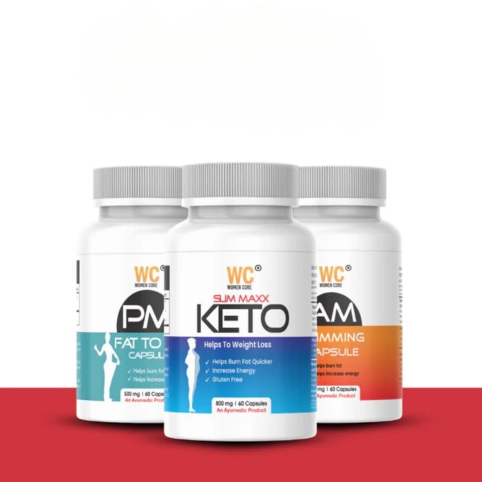 Women Core Weight Loss Combo – AM Slimming + PM Fat to Fit + Slim Maxx Keto – Burn Fat, Boost Energy, Increase Metabolism – 60 Capsules Each – Ayurvedic