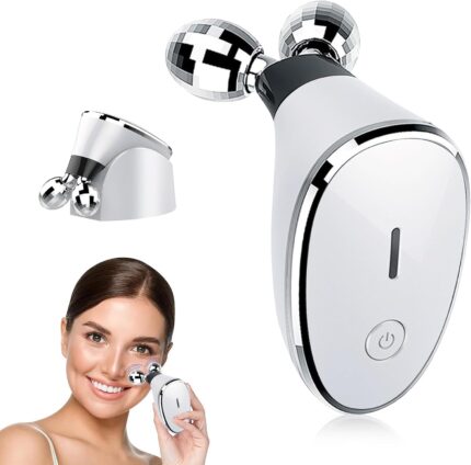 XENGVA 3D Roller Face Massager, 5-1 Anti-Wrinkle Beauty Device, EMS Face Lifting Body Slimming Device, Anti-Wrinkle Face Massager,Skin Tightening, Double Chin Reducer, 360 Degree Face Rollers for Women & Men (White)