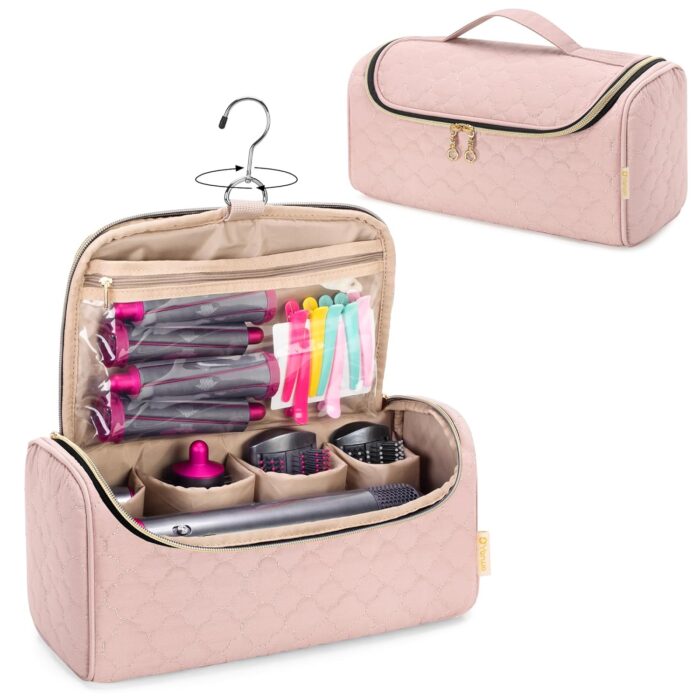 YARWO Travel Case Compatible with Dyson Airwrap Complete Styler and Attachments, Portable Storage Bag with Hanging Hook for Hair Curler Accessories, Pale Mauve (PATENTED DESIGN)
