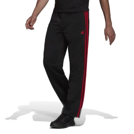 adidas Men's Standard Essentials Warm-Up Open Hem 3-Stripes Tracksuit Bottoms, Black/Scarlet, Small