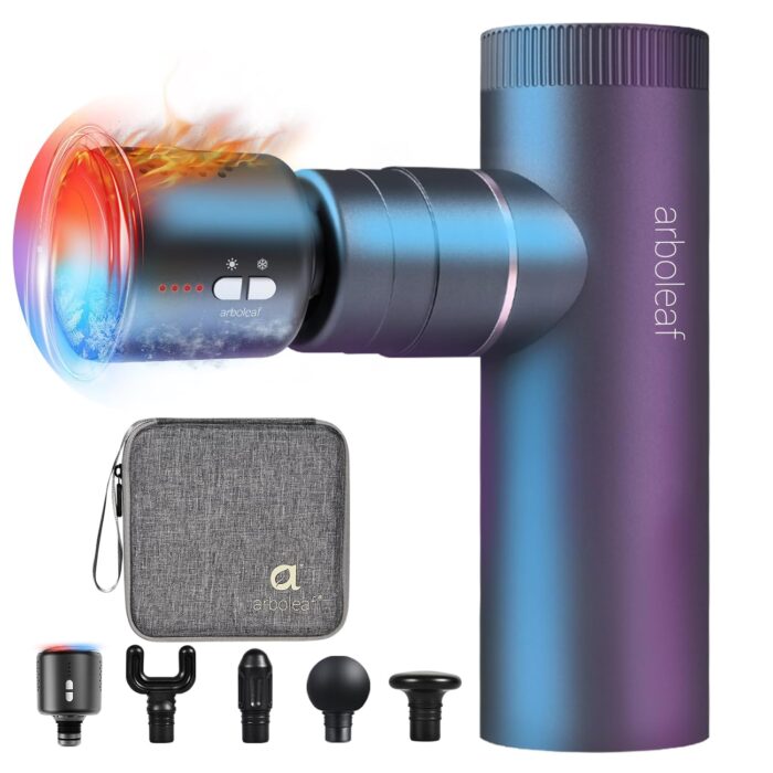 arboleaf Mini Massage Gun with Heat and Cold, Percussion Deep Tissues Muscle Massager, Full-Metal Travel Massage Gun, Portable Handheld Massager for Office Gifts for Him, Home, Athletes