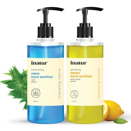 inatur Lemon and Neem Hand Sanitizer Gel Combo | Alcohol-Based, Antibacterial, Kills 99.9% Germs | Enriched with Lemon & Neem for Natural Care | Hand Sanitizer 500ml for Hygiene, Protection & Safe