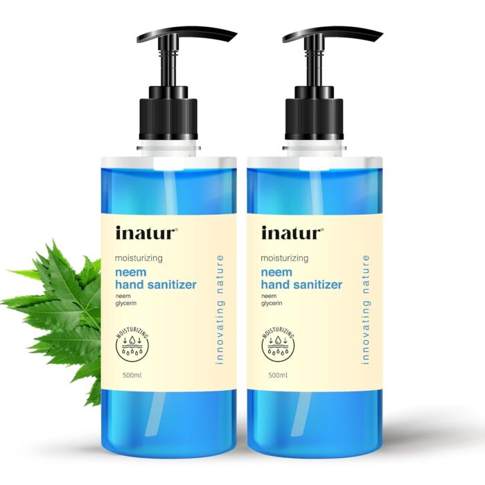inatur Moisturizing Neem Hand Sanitizer Gel Combo | Alcohol-Based, Antibacterial, Kills 99.9% Germs | Safe on Skin & Surfaces | Hand Sanitizer 500ml | Perfect Disinfectant Gel for Hygiene & Protection