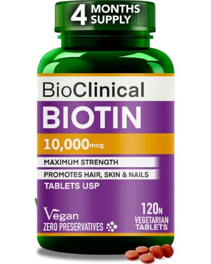 truu HIMALAYAS BioClinical Biotin Tablets for Hair Growth - Biotin 10000mcg for Hair,Skin & Nails - Supplement for Men & Women Hair Growth - Vegan Vitamin B 7 -PureVe Forte Medicine -120 Veg Tablets