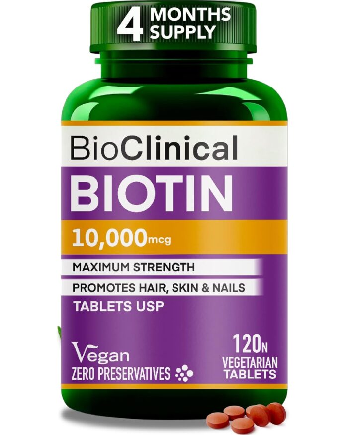 truu HIMALAYAS BioClinical Biotin Tablets for Hair Growth - Biotin 10000mcg for Hair,Skin & Nails - Supplement for Men & Women Hair Growth - Vegan Vitamin B 7 -PureVe Forte Medicine -120 Veg Tablets