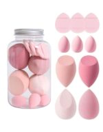 10Pcs Makeup Sponges Set With Storage Jar,Including 4 Blenders, 3 Mini Beauty Blenders, Makeup Sponge Set Blender With 3 Finger Puff Flowless For Liquid Cream and Powder Easy to use Latex Free