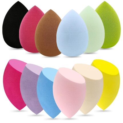 12Pc Makeup Sponge Set | Beauty Blender Puff for Foundation, Powder & Cream | Ultra Soft, Latex-Free, Washable, Reusable | For Liquid, Cream, Contouring | Multicolor | Vegan & Cruelty-Free