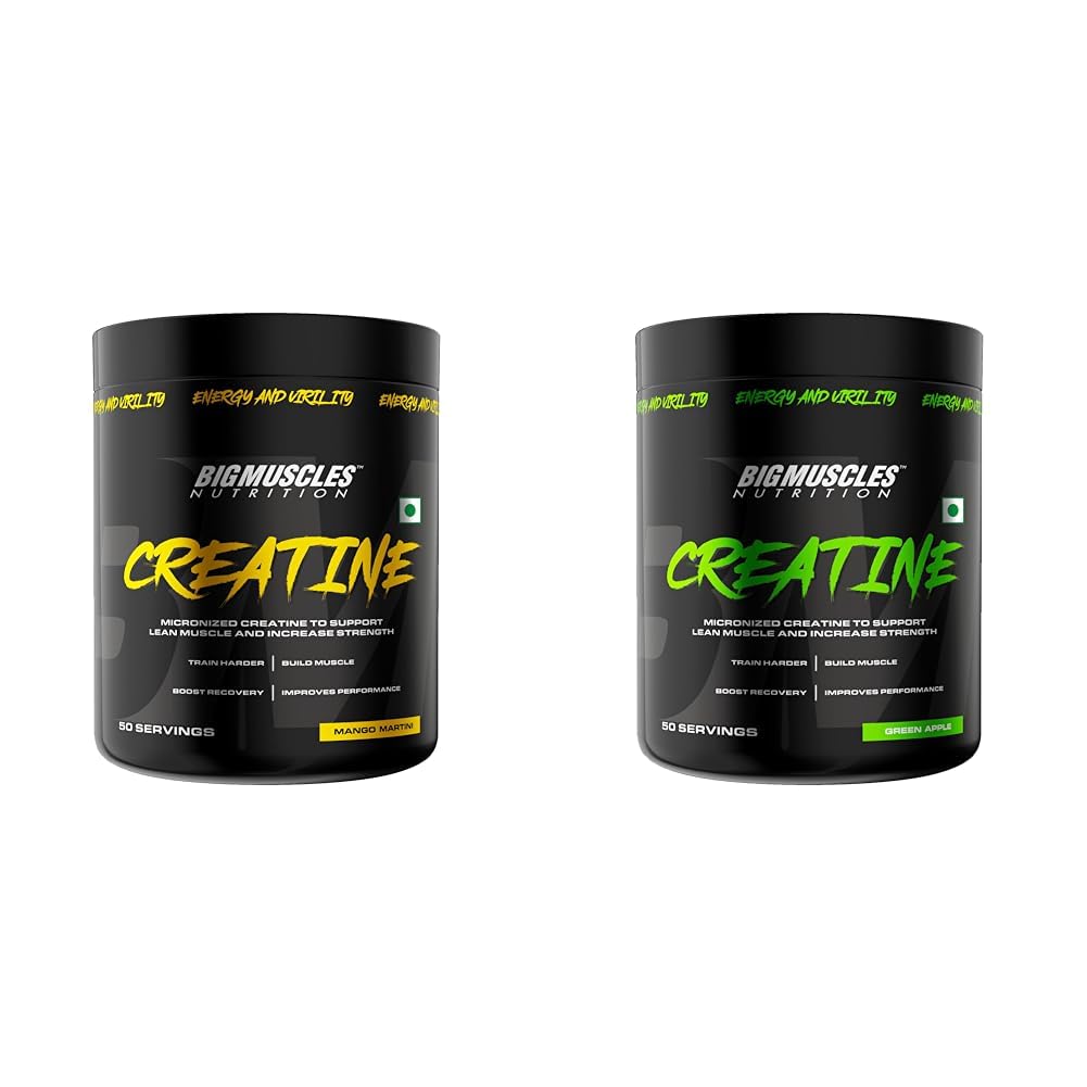 Bigmuscles Creatine 155g – Mango Martini | 50 Servings | Muscle Recovery & Strength & Bigmuscles Creatine 155g – Green Apple | 50 Servings | Muscle Recovery & Strength combo