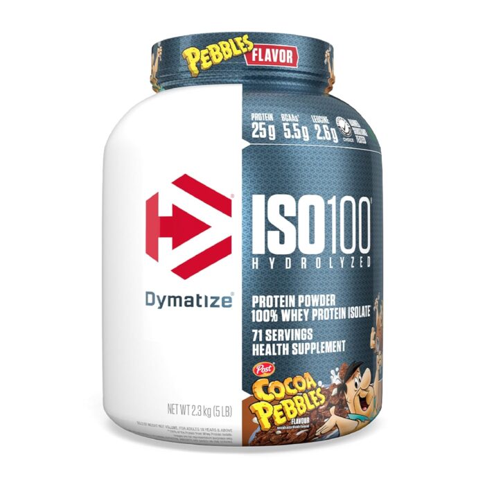 Dymatize Nutrition ISO100 Hydrolyzed Whey Protein Isolate | Fast-Digesting | Muscle Recovery Formula with Amino Acids | Low Sugar & Fat | Cocoa Pebble | 5 Lbs