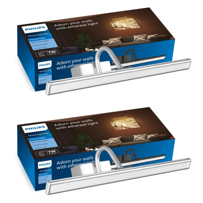 PHILIPS 7-Watts Moonglade Silver Picture Light | Picture Light For Display | Warm White | Pack of 2