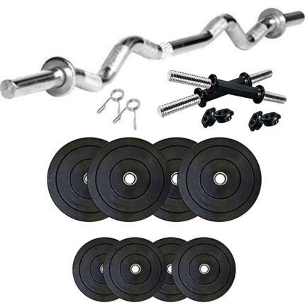 SX Fitness Home Gym Combo, Home Gym Set, Gym Equipment Set, 18 Kg Rubber Weight Plates with Dumbbell Rod and 3 ft Curl Rod with 2 Locks Exercise & Fitness Kit Black, (2.5Kg X 4 Plates, 2Kg X 4 Plates)
