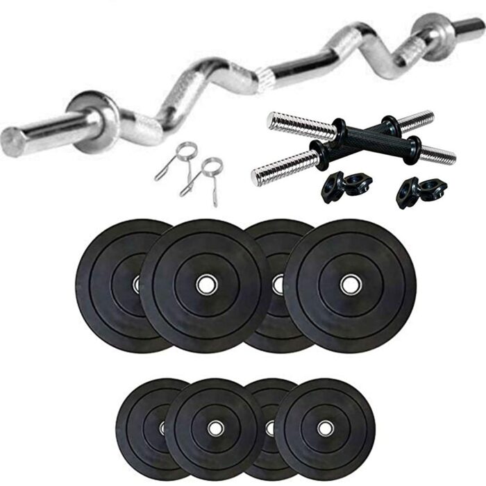 SX Fitness Home Gym Combo, Home Gym Set, Gym Equipment Set, 18 Kg Rubber Weight Plates with Dumbbell Rod and 3 ft Curl Rod with 2 Locks Exercise & Fitness Kit Black, (2.5Kg X 4 Plates, 2Kg X 4 Plates)