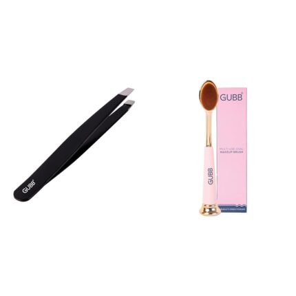 GUBB Slant Tip Tweezer for Eyebrows, Ingrown Hair, and Facial Hair - Best Eyebrow Sharp Tweezer for Women and Men - Ideal Facial Hair Plucker for Painless Removal. Multi use Oval Makeup Brush