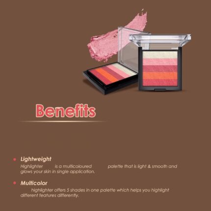 Highlighter Palette, 5 Shades With Shimmering | Shining & Glowing Face | Waterproof, Smudgeproof | Good Highlighter, Improves Make Up | 36 Hours Stay | Easy To Blend, 10 g (R-56)
