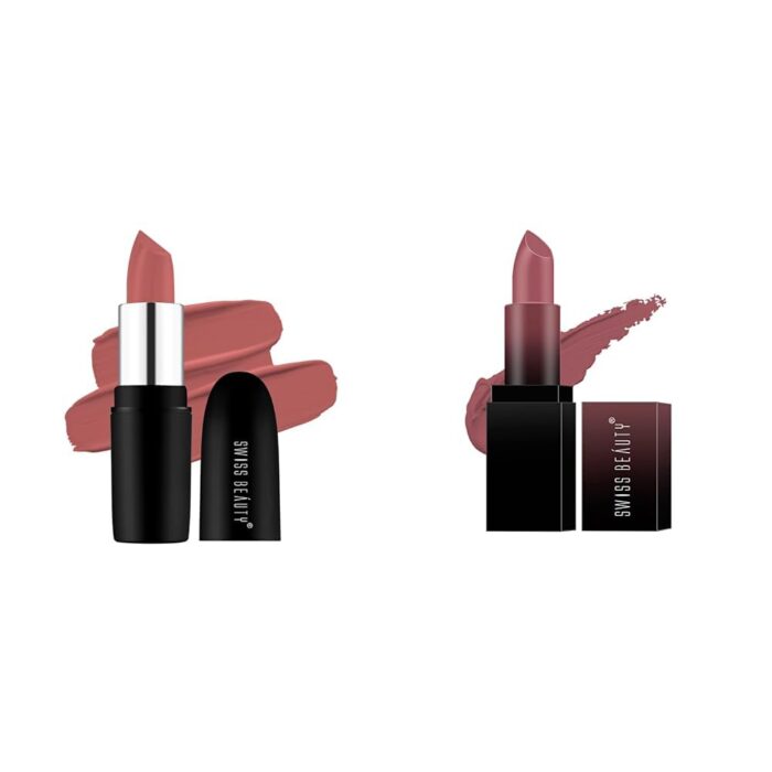 SWISS BEAUTY Pure Matte Lipstick | Long Lasting, Hydrating & Lightweight Lipstick | Bare, 3.8gm| & Pure Matte Lipstick | Long Lasting, Hydrating & Lightweight Lipstick | Bare, 3.8gm|