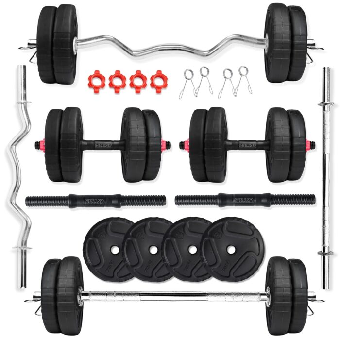 BULLAR Premium 2.0 Home Gym Set, Home Gym Equipments for Men, Home Gym Kit with 8 to 30Kg Weight Plates,3ft curl & 3ft St Rod, 1 Pair of Dumbbell rods (10 KG)