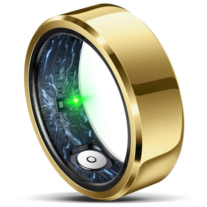 Smart Ring for Women Men,Fashion Modern Minimalist Fitness Ring & Sleep Tracker Ring with Heart Rate,Blood Pressure, Waterproof Health Ring, No Subscription,Travel-Friendly Couple Gift (Size 10,Gold)