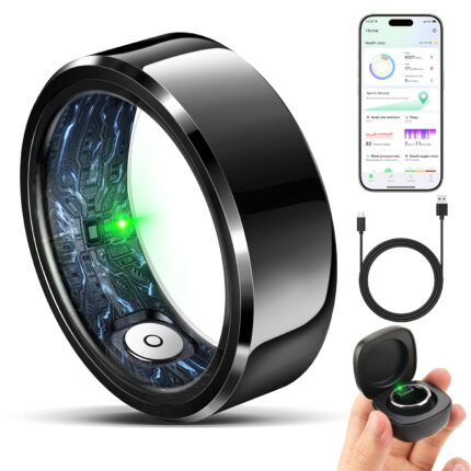 Smart Ring for Women Men, Fashion Modern Minimalist Fitness Ring& Sleep Tracker Ring with Heart Rate,Blood Pressure,Waterproof Health Ring,No Subscription,Travel-Friendly Couple Gift(Size10, Black)