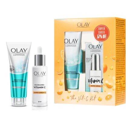 Olay Vitamin C Kit for 2X Glow | Vitamin C Serum with Free Cleanser l Even Glow and Smooth Texture | With Niacinamide l Normal, Oily, Dry & Combination Skin l Parabens & Sulphate free | Pack of 2