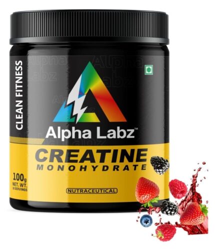 Alpha Labz High-Performance Creatine Monohydrate – Boost Strength & Muscle Mass | Micronized for Maximum Absorption | Ideal for Bodybuilding & Recovery | Rapid Absorption | Enhanced Muscle Strength & Power [33 Servings, Mix Berries, 100g]