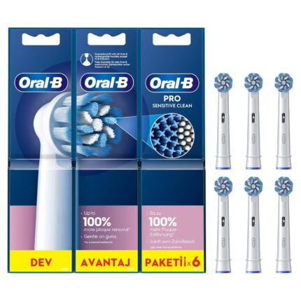Oral-B Pro Sensitive Clean Electric Toothbrush Head, X-Shaped & Extra Soft Bristles For Gentle Brushing & Plaque Removal, Pack of 6 Toothbrush Heads, White