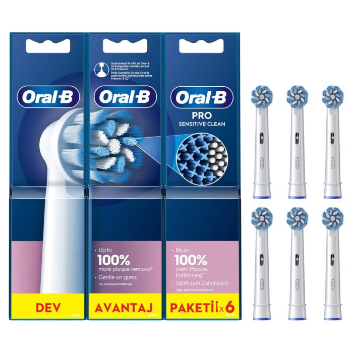 Oral-B Pro Sensitive Clean Electric Toothbrush Head, X-Shaped & Extra Soft Bristles For Gentle Brushing & Plaque Removal, Pack of 6 Toothbrush Heads, White