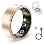 Health Rings for Women Men, Fitness Tracker with Heart Rate,Blood Oxygen, Blood Pressure, Sleep Tracker, Step Tracker, No Subscription Fee, IP68 Waterproof Smart Ring for iphone & Android (Gold 6#)