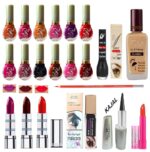 F Zone Makeup kit With 12 Nail Polish Eye Liner Foundation 3 Lipstick Mascara Lip Balm And Kajal vc18