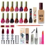 F Zone Makeup kit With 12 Nail Polish Eye Liner Foundation 3 Lipstick Mascara Lip Balm And Kajal vc100