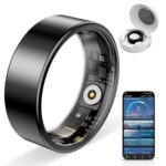 Govllfoz Smart Ring Pro, Fitness Tracker with Heart Rate, Blood Pressure, Stress, Sleep Tracking, Step Tracking, 10ATM Waterproof, Smart Ring for iPhone and Android (Black 2.0, 7)