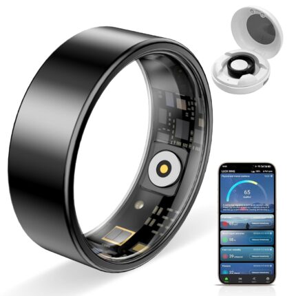 Govllfoz Smart Ring Pro, Fitness Tracker with Heart Rate, Blood Pressure, Stress, Sleep Tracking, Step Tracking, 10ATM Waterproof, Smart Ring for iPhone and Android (Black 2.0, 7)